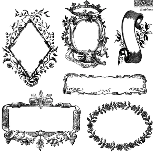 IOD Decor Stamp 15.5 x 15.5cm - Emblems Mini Stamp - 4 sheets)