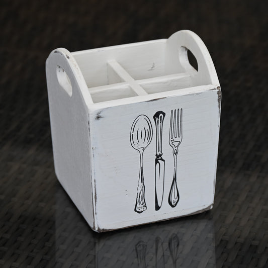 White Wooden Cutlery Box