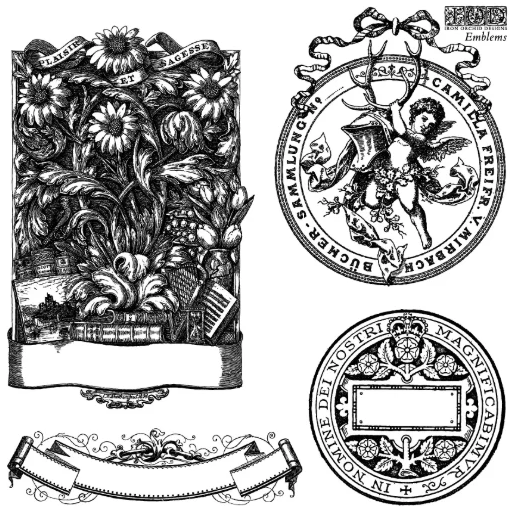 IOD Decor Stamp 15.5 x 15.5cm - Emblems Mini Stamp - 4 sheets)