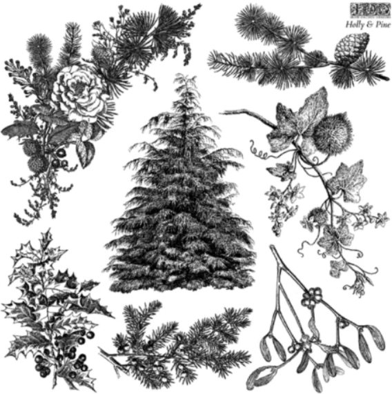 IOD Decor Stamp 30.5 x 30.5cm - Holly & Pine