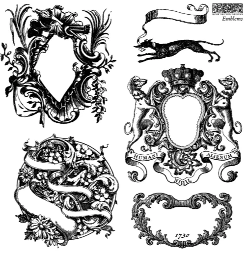 IOD Decor Stamp 15.5 x 15.5cm - Emblems Mini Stamp - 4 sheets)
