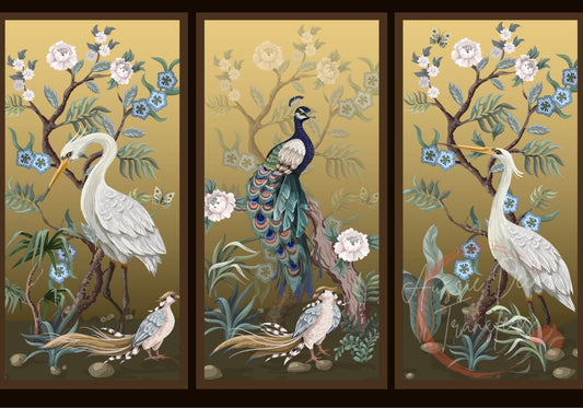Self Adhesive Decoupage Print - Peacock Cranes & Pheasants
