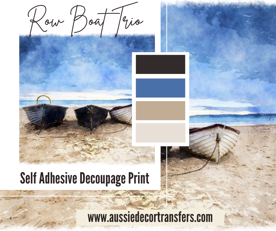 Self Adhesive Decoupage Print - Row Boat Trio