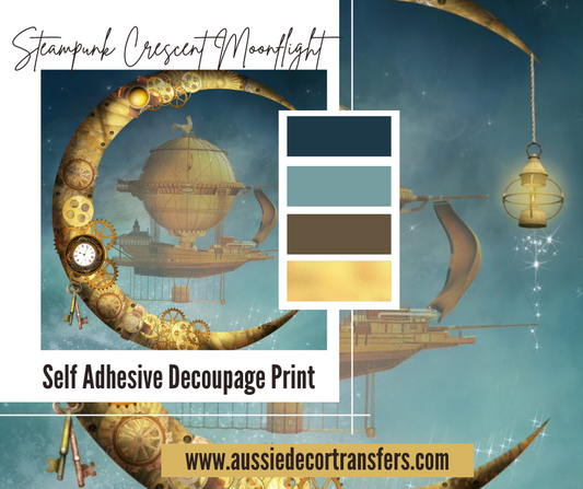 Self Adhesive Decoupage Print - Steampunk Crescent Moonflight