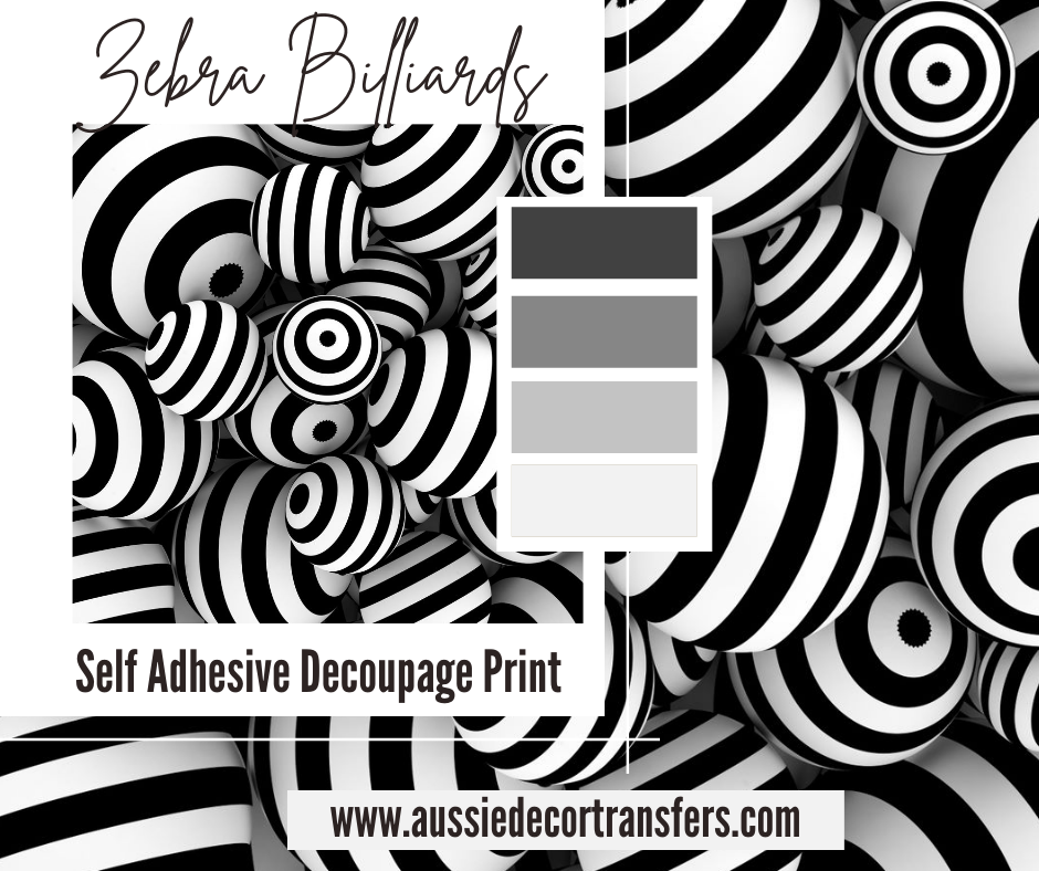 Self Adhesive Decoupage Print - Zebra Billiards